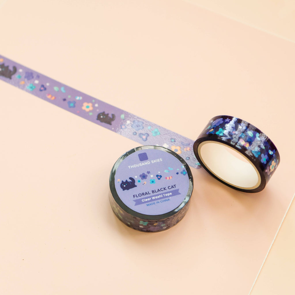PET Tape (Transparent) Floral Black Cat