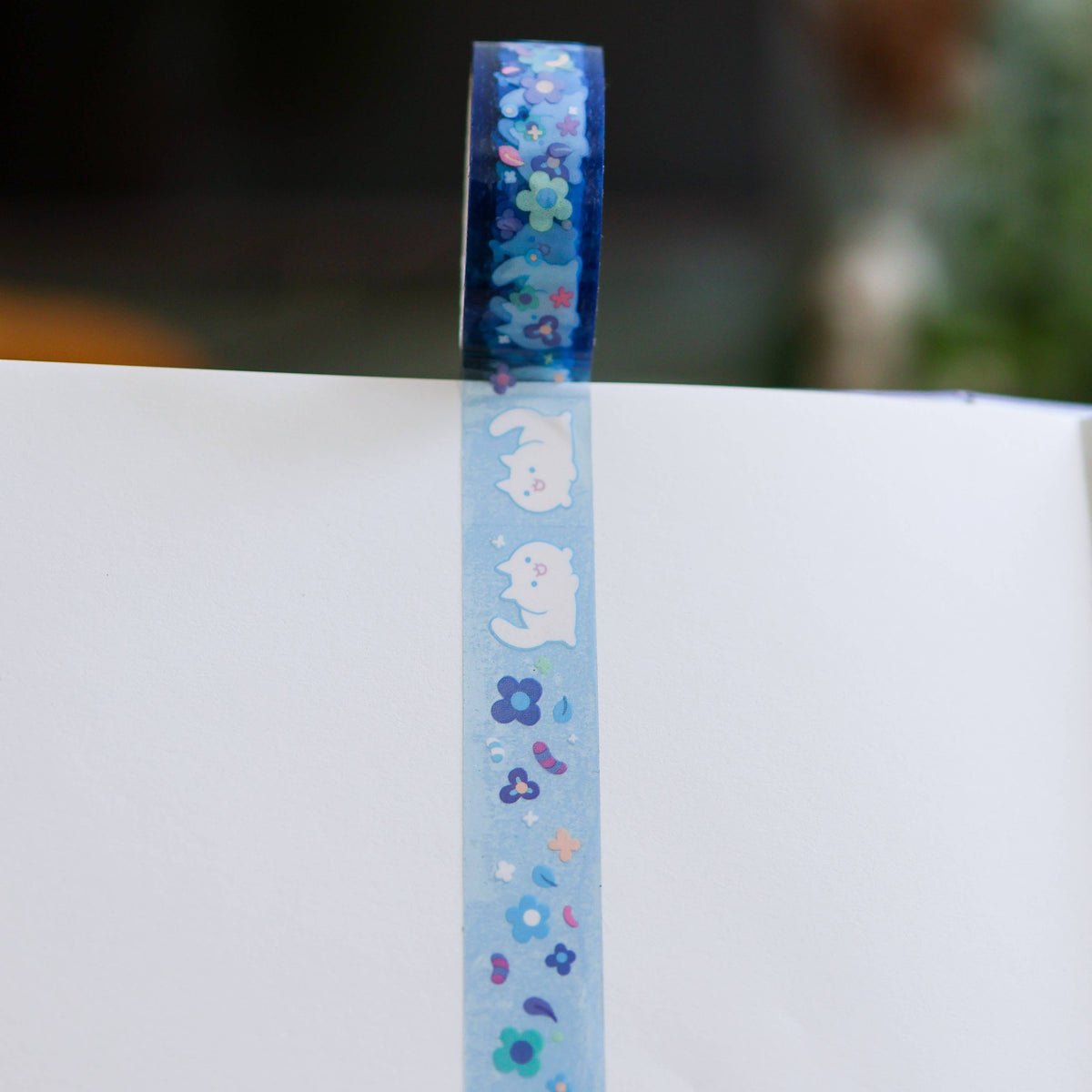 PET Tape (Transparent) Floral White Cat