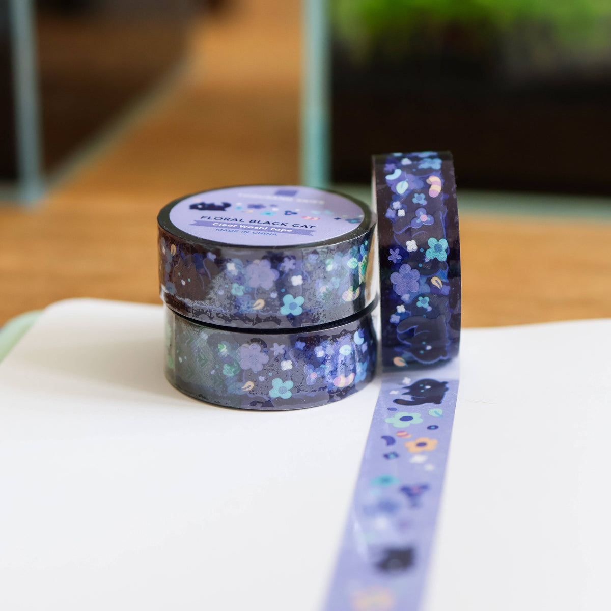 PET Tape (Transparent) Floral Black Cat