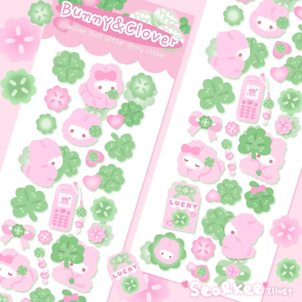 Seolkee Illust - Bunny and Clover Deco Epoxy Sticker Sheet