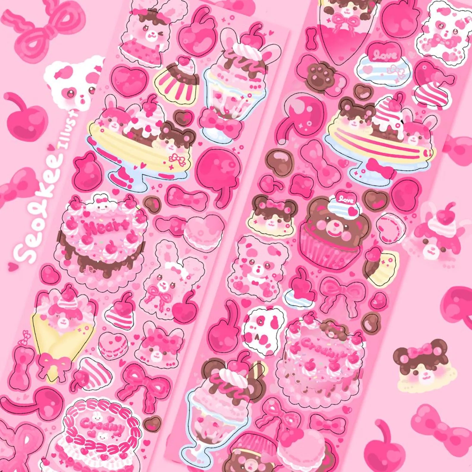Seolkee Illust - Creamy Sweets Bear/Bunny Deco Sticker Sheet