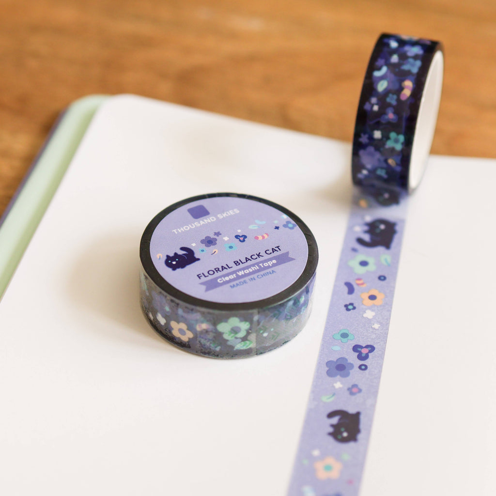 PET Tape (Transparent) Floral Black Cat
